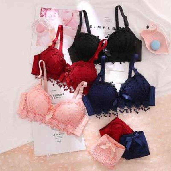 Mädchen Günstige BH Set Große Größe Zurück Taste Comfortcting Bh Atmungs Dünnen Teil Ohne Stahl Ring Frauen Unterwäsche Sets L220726