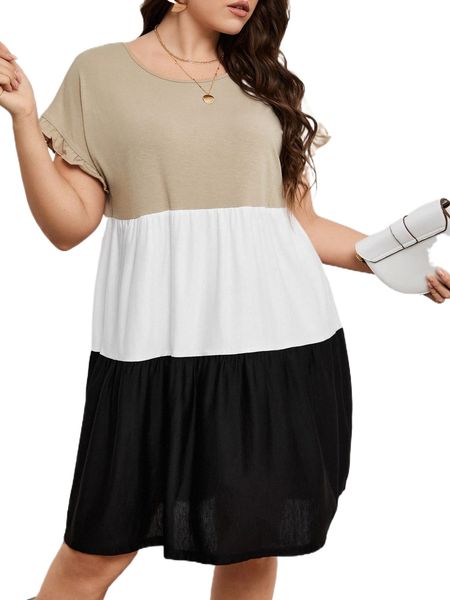 

plus color block batwing sleeve smock dress w6xe#, Black