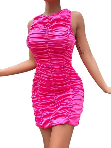 

solid textured ruched zipper back dress a9gg#, Black;gray