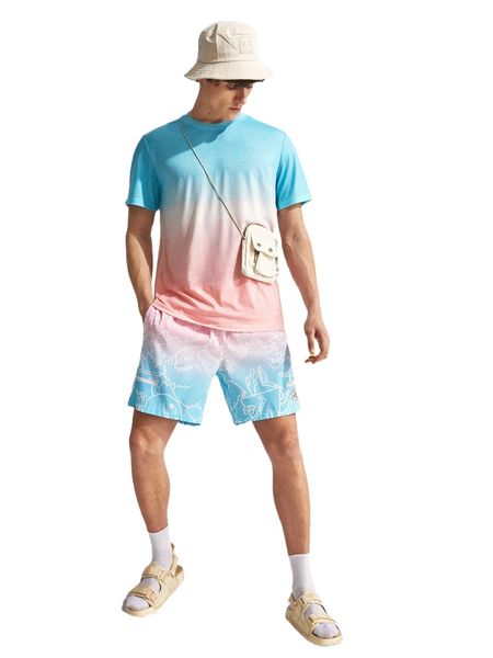 

men random ombre print tee 78lo#, White;black