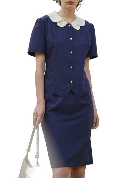 

simple retro solid slit back straight skirt 638t#, Black