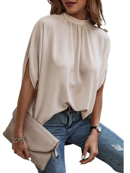 

tie back batwing sleeve solid blouse w46e#, White