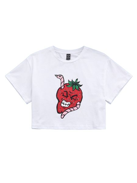

x tycarius cartoon graphic crop tee h1uu#, White