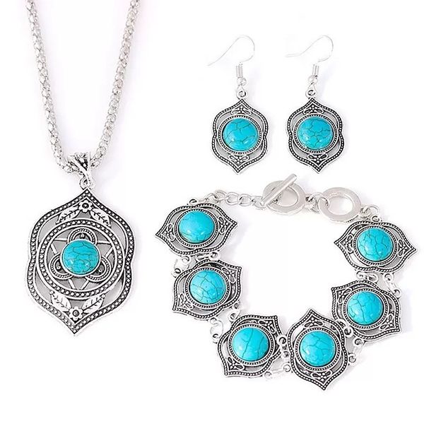 

earrings & necklace jewelry sets natural blue turquoises bracelet earring necklace set for women, Black