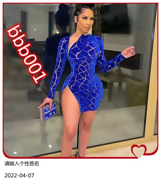 

chic zipped mini dress (royal blue) womens long sleeve side slit skinny velvet short party dresses birthday outfits, Black;gray