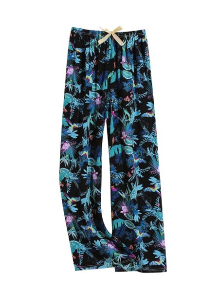 

tropical print tie front pants x3no#, Black;white