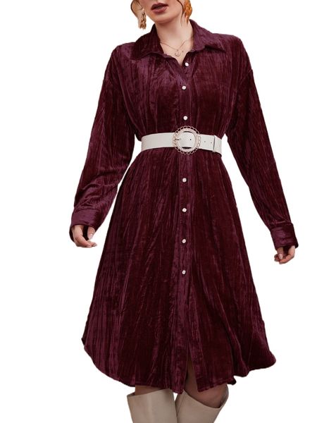 

velvet drop shoulder button front dress without belt s7dn#, Black;gray