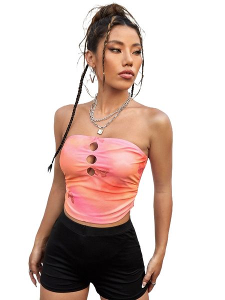 

t.ie d.ye b.utterfly print c.ut o.ut .esh tube t.op h8mz#, White