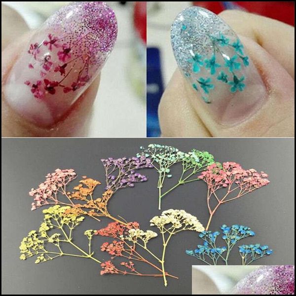 

nail art decorations salon health beauty 12pcs/bag dried flower real dry flowers sticker 3d diy tips for different colors drop delivery 20, Silver;gold