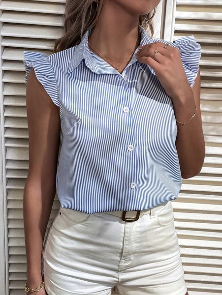 

striped print butterfly sleeve blouse d7rr#, White