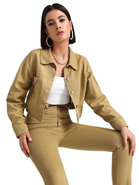 

x idioma studio drop shoulder patched detail crop jacket s846#, Black;brown