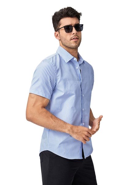 

men striped button through shirt 66bb#, White;black