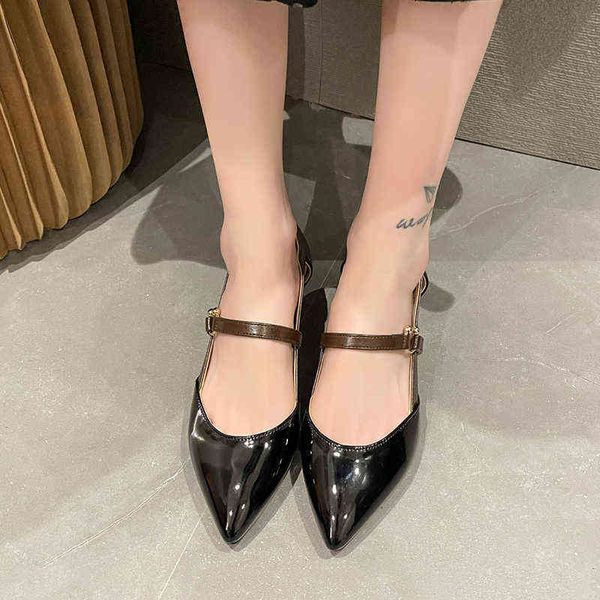 

dress shoes elegant ankle strap pumps women pointed toe square heels office woman 2022 spring shallow mouth solid sapatos mujer 220507, Black