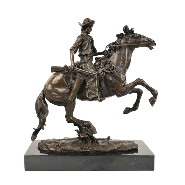 

western cowboy with gun ridding statue vintage man sculpture art marble base gorgeous office table decoration, Silver