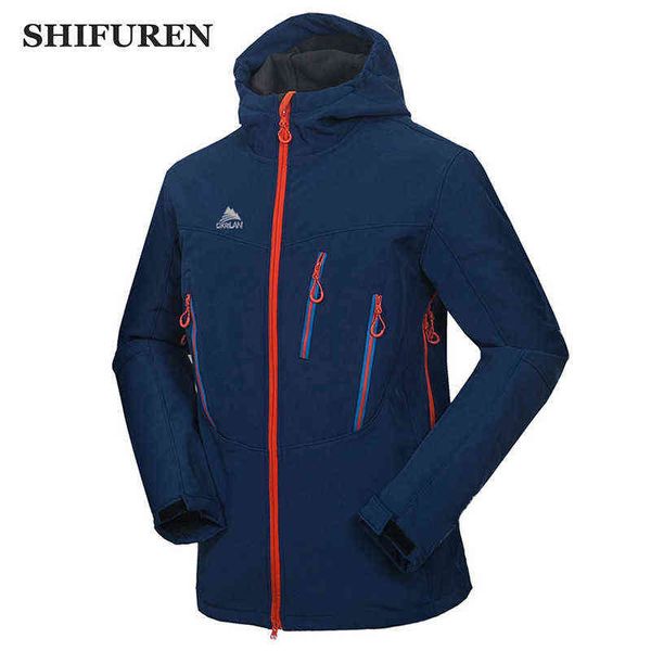 

men's water resistant windser outdoor hiking softshell jacket hooded coat fleece inner for camping cycling ski trekking t220811, Blue;black