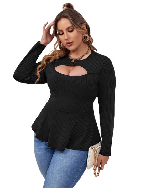 

plus cut out peplum hem tee w1n8#, Black