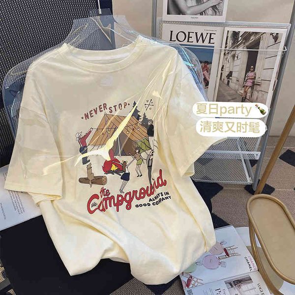

women's t-shirt 2022 printed round neck t-shirt women's 2022 american loose and versatile pullover casual trend i6t4, White