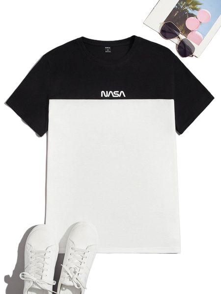 

men two tone letter graphic tee a08z#, White;black