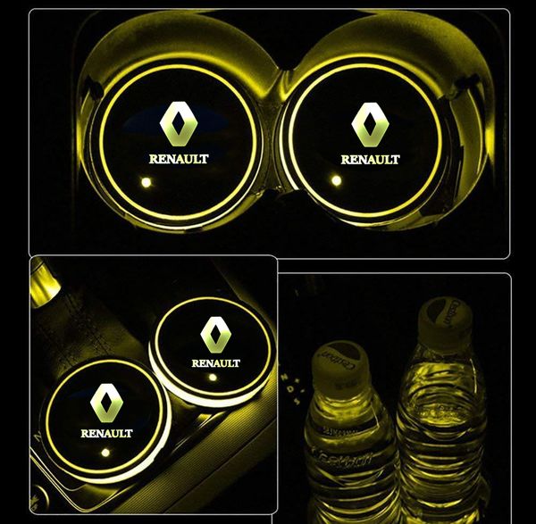 

for renault captur duster megane 2 3 clio logan 1x led car cup drink holder logo light usb charging luminous coaster accessories