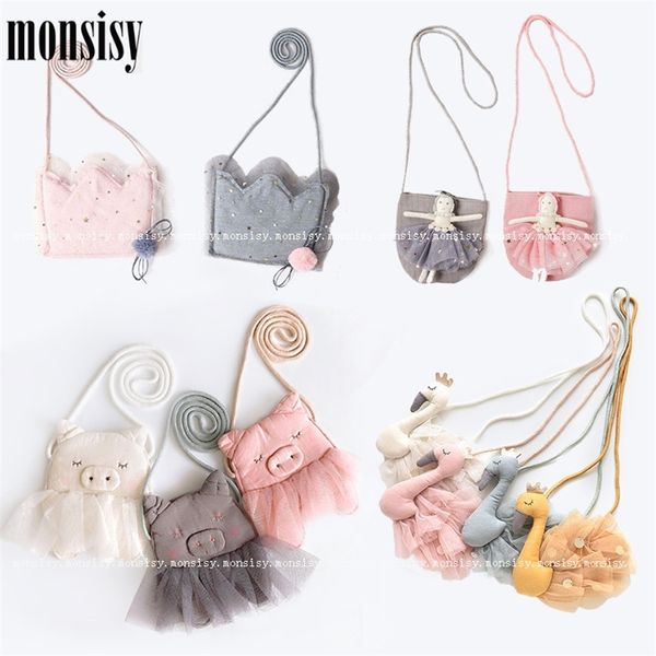 

monsisy children wallet kid coin purse and handbag for girl mini bag kawaii swanpigbirddoll crossbody bag baby lace bags 220602
