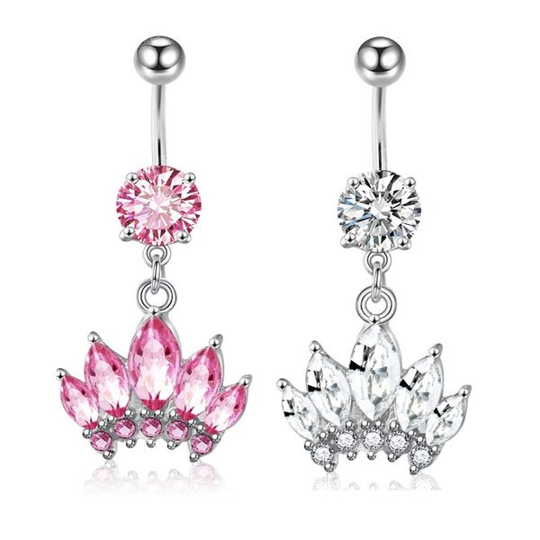 

crystal navel ring bar barbell crown dangle body piercing nombril ombligo stainless steel belly button rings women jewelry, Silver