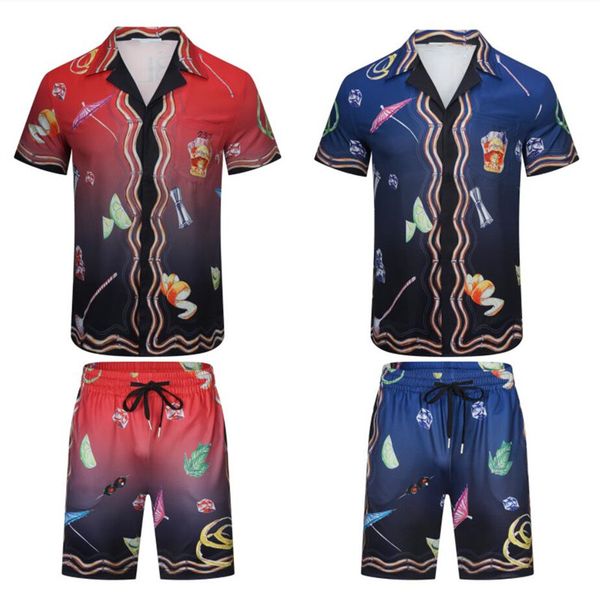 

men's suit tracksuits summer new short sleeve shirt beach shorts striped color letter print loose colorblock lapel cardigan for couples, Gray