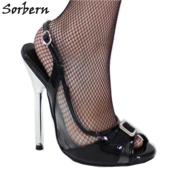 

sorbern black transparent pvc sandals stilettos high heels slingbacks peep toe summer shoes buckles custom colors