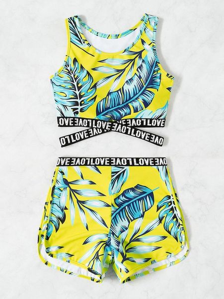 

tropical print letter tape cross bikini swimsuit p3lk#, White;black