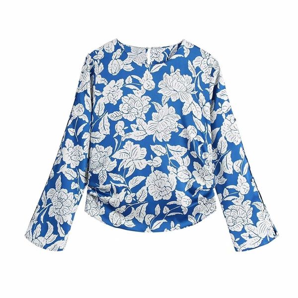 

women blouse shirt floral printed long sleeves elegant casual fashion chic lady woman blouse shirt 210709, White
