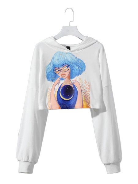 

x valliboba drop shoulder cartoon graphic hoodie e6h5#, Black