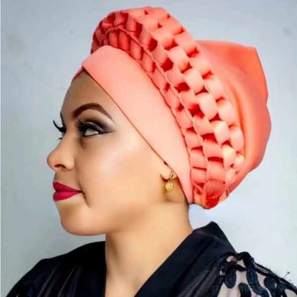 

african auto gele headtie nigerian wedding gele women hijab turban cap two piece already made head wrap foullard femme africaine 220813, Blue;gray