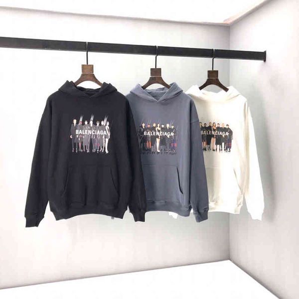 

2022 designer bal hoodies and coats autumn winter 2022 new portrait printed hooded sweater for men women, lovers, loose type, Black