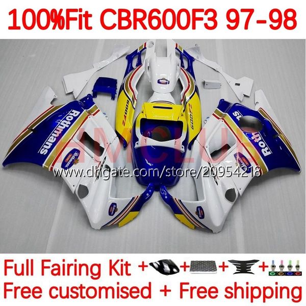 ОАМ Корпус +Танк для Honda CBR600FS CBR600 CBR 600 F3 FS CC 95-98 142NO.10 600FS 600CC 600F3 CBR600F3 95 96 97 98 CBR600-F3 1995 1996 1997 1998 Инъекция общеизвитки Rothmans Blue Blue Rothmans Blue