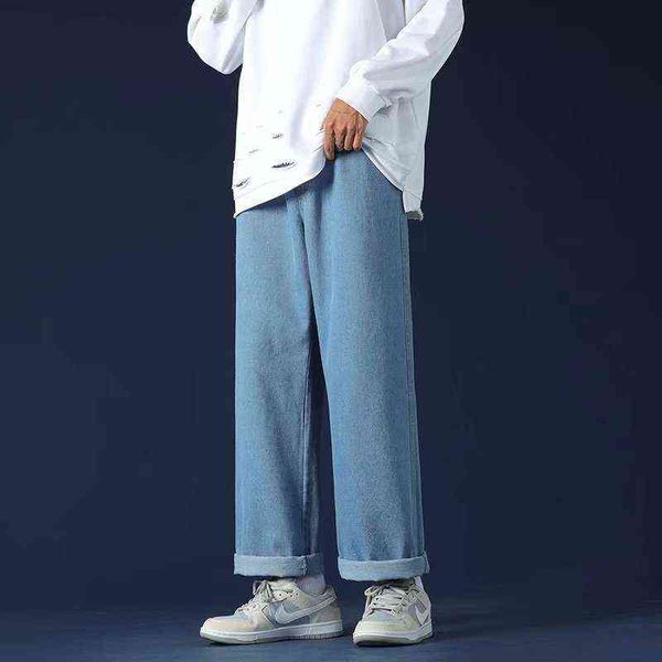 

new men's stretch regular fit jeans business casual classic style fashion straight denim trousers male black blue pants t220726