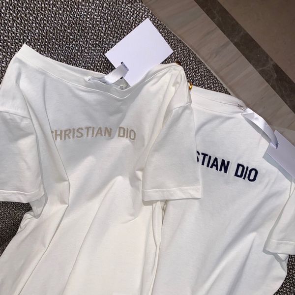 

women's t-shirt designer 2022 summer new casual loose and versatile temperament gold thread letter round neck pullover women wav3, White