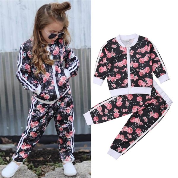 

37 years kids baby girl clothes set floral print sleeve sweatshirt long pants outfits toddler autumn tracksuit clothing 220802, White
