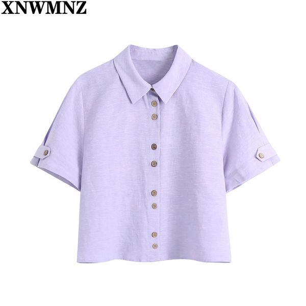 

xnwmnz women vintage shirt with buttons female short sleeve lapel collar woman blouses casual shirts summer 210513, White