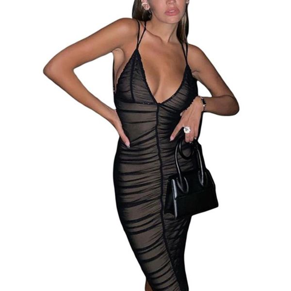 

casual dresses yiyimiyu summer women sundress deep v-neck double layer backless party dress beach style prom trend elegant vacation outfits, Black;gray