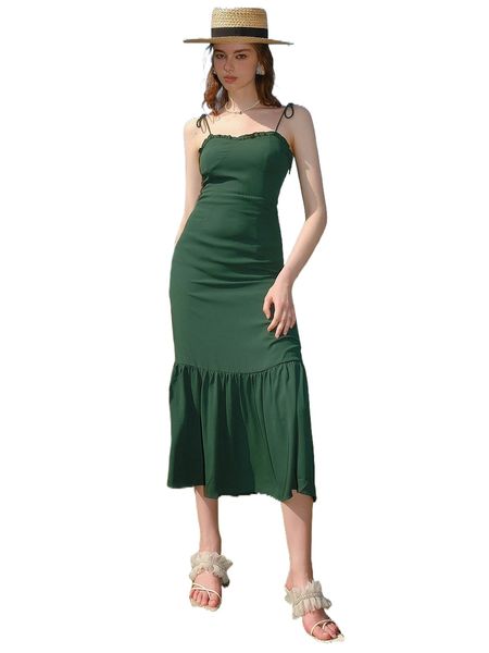 

solid ruffle hem cami dress t8m6#, Black;gray