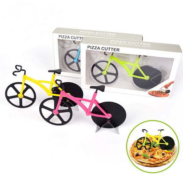 Fahrradform Pizzaschneider Dual Edelstahl Fahrrad Pizzamesser Kreative Kochwerkzeuge Geschenkbox Verpackung 4 Farben