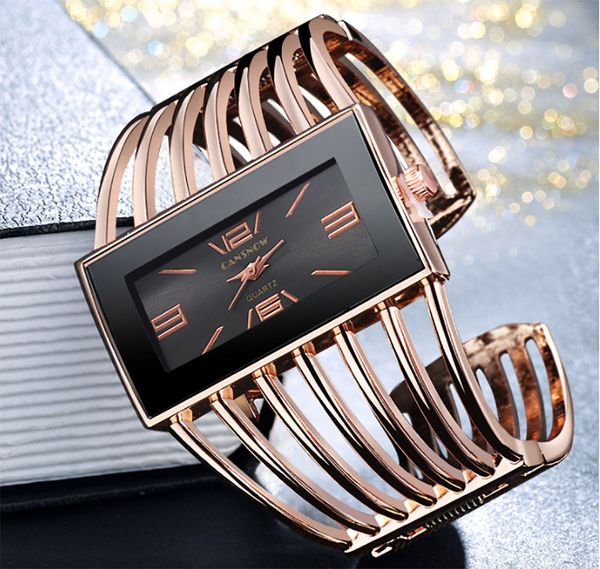 

wholesales customized wat2008 hollow fashion ladies quartz wristwatch 24 hour clock all-match temperament alloy square bracelet watch, Slivery;brown