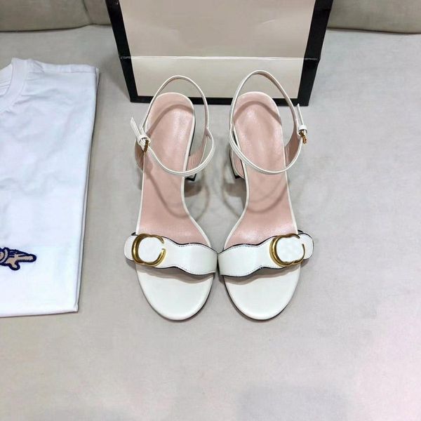 

classic high heel sandals party fashion 100% leather ladies designer mid heel sandal shoes suede ladie metal belt buckle shoe large cjv, Black