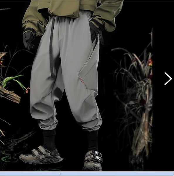 

men's pants waist buckle webbing functional wind large pocket overalls casual solid color long pants, Black