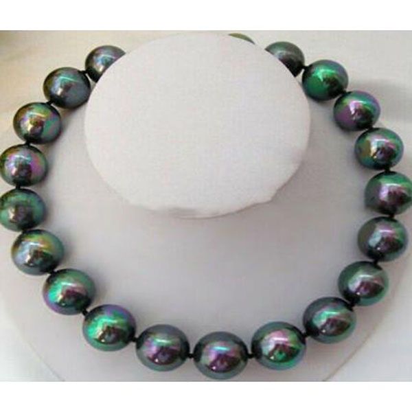 ENORME 14 mm Rainbow Nero Round South Sea Shell Peals Necklace 18 