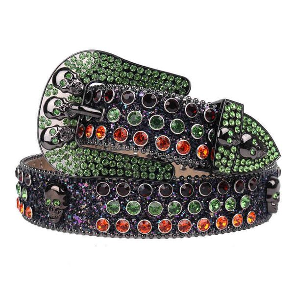 

vintage rhintone skull belts for women man colorful diamond studded belt fashion bling belt for jeans waist male decorative, Black;brown