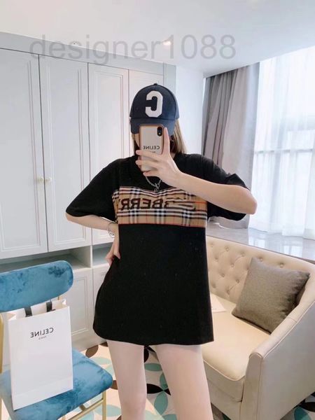 

women's t-shirt designer bur22 summer new plaid letter print loose short sleeve 9072, White