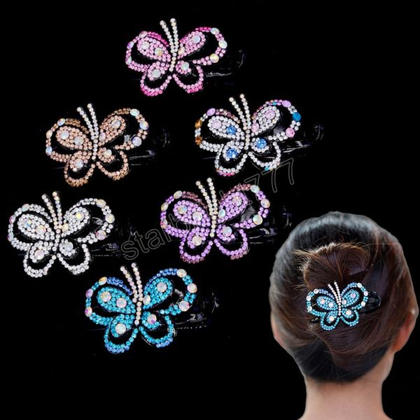 

fashion rhinestone hairpin butterfly hair claws retro hair clips accessories for women shinning ponytail headwear, Slivery;white