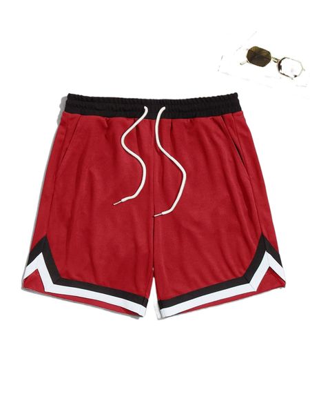 

men drawstring waist contrast binding track shorts e0lw#, White;black