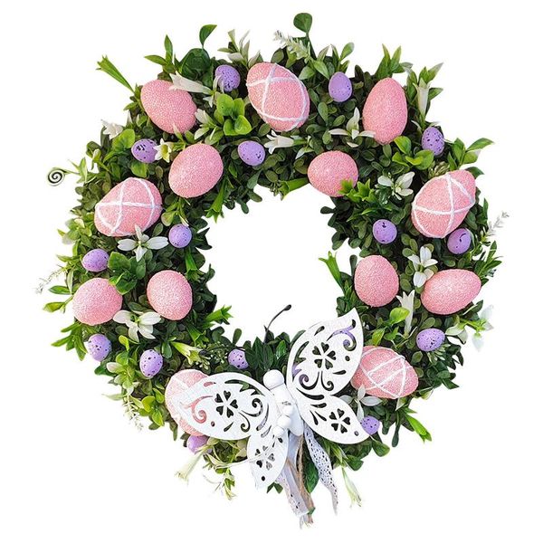 Ghirlande di fiori decorativi Ghirlanda di Pasqua con uova di farfalla Foglie verdi Felice primavera Arazzi artificiali OrnamentoDecorazioni decorativeDe