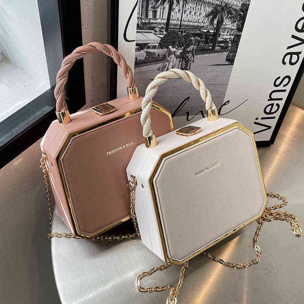 

evening bag hard box shape pu crossbody with short rope handle for women 2022 shoulder handbags and purses lady travel cute tote 0623